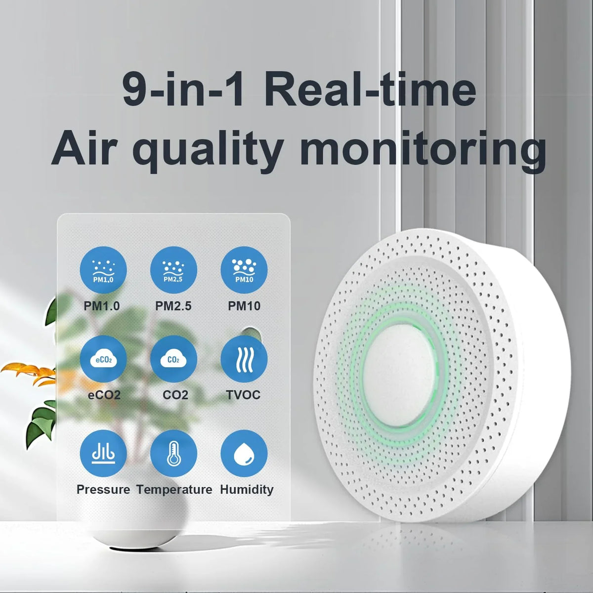 & TVOC, PM1/2.5/10, Monitor Air Temperature Quality UbiBot Humidity, 9-in-1 Connectivity AQS1 Multiple CO2/CO2e, WiFi/RS485/LAN Alerts, -