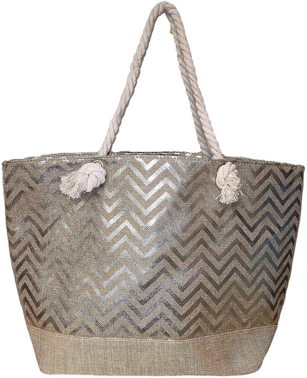 Can Bag with Zipper Beach Tote with Name Metallic - be or Personalized Monogram Top Print Women Large Initial,