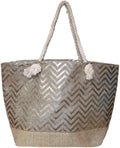 Can Bag with Zipper Beach Tote with Name Metallic - be or Personalized Monogram Top Print Women Large Initial,