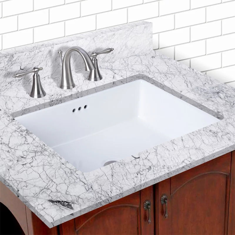 Sink with Rectangular Miseno 17 Bathroom x Rear Overflow, in. 13 Undermount White