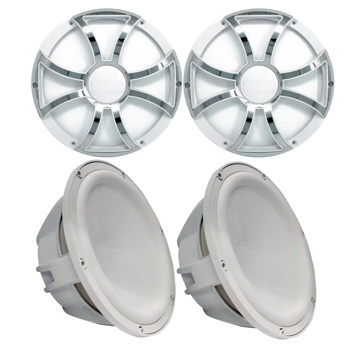 Grills Inserts With & Sounds White Revo Two 10" - Steel Wet Ohm White - Stainless Grills Subwoofers Subwoofers & 2