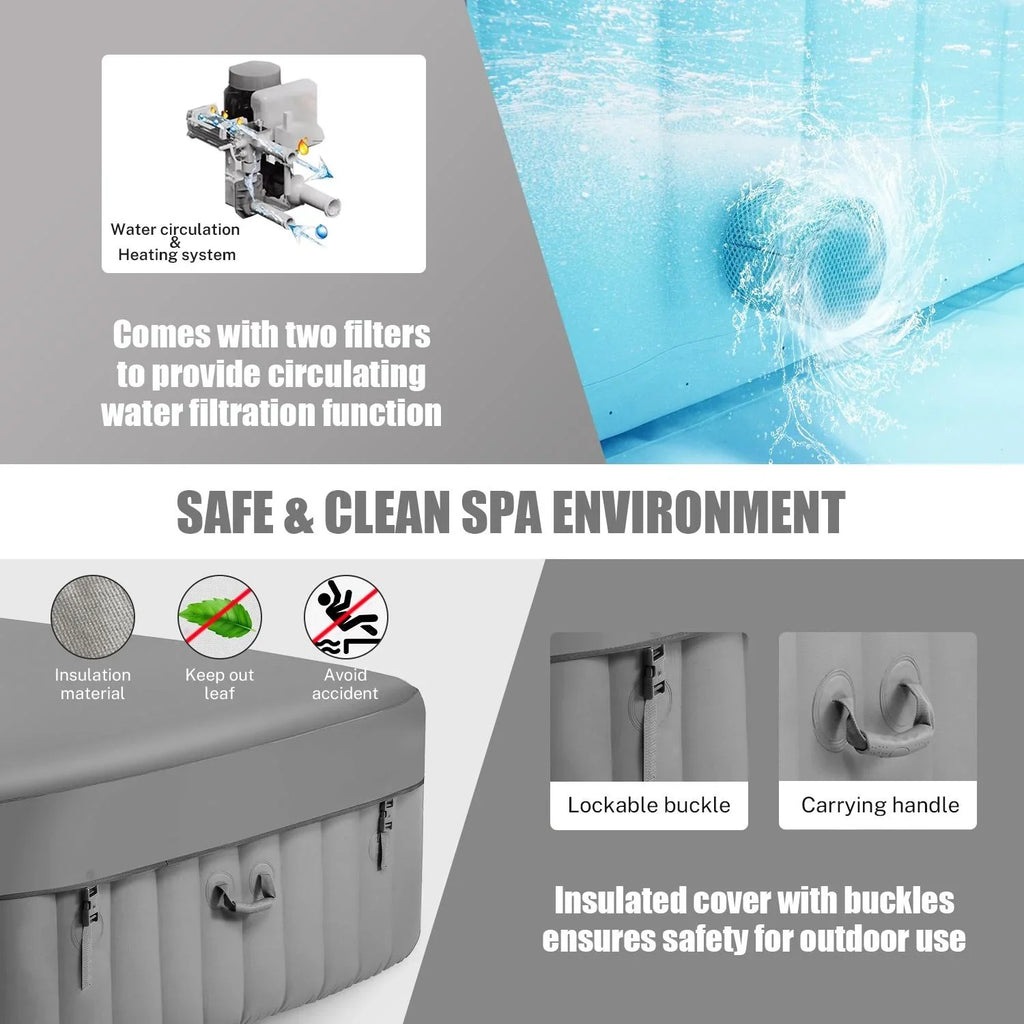 Lockable Capacity Hidden for 130 Machine, 104℉, Storage Tub Home Jets, 910L 73''Inflatable Hot Cover, Mat, Spa 6 Bag, Tub, with Indoor Hot Outdoor Massage Person Max