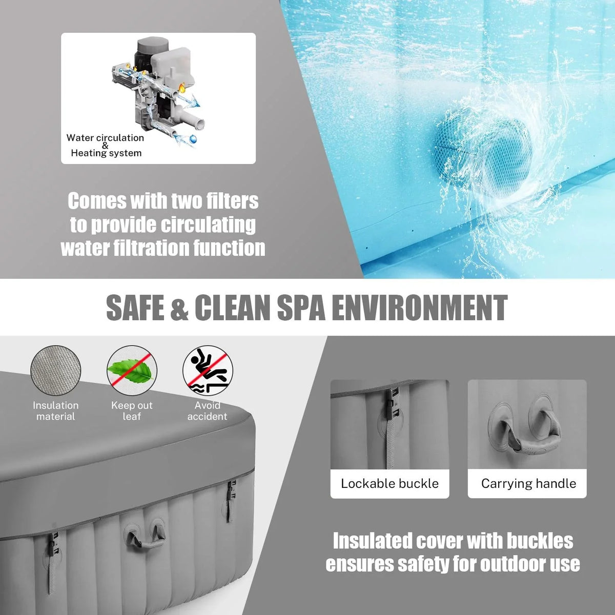 Lockable Capacity Hidden for 130 Machine, 104℉, Storage Tub Home Jets, 910L 73''Inflatable Hot Cover, Mat, Spa 6 Bag, Tub, with Indoor Hot Outdoor Massage Person Max