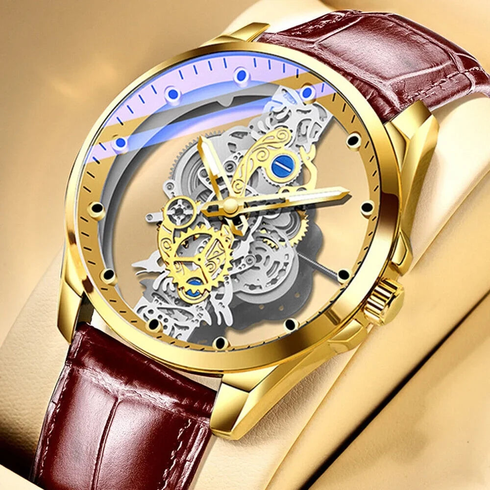 Luxury Quartz Steel Men's Watch Business USA Skeleton Hollow Stainless Automatic