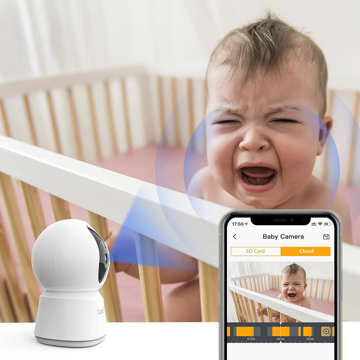 Pan/Tilt Motion Camera, Monitor, Laxihub & Audio, Sound 360° 2.4g Alexa WiFi Detection, with Security Vision, Baby Works 1080P IR Two-Way Night
