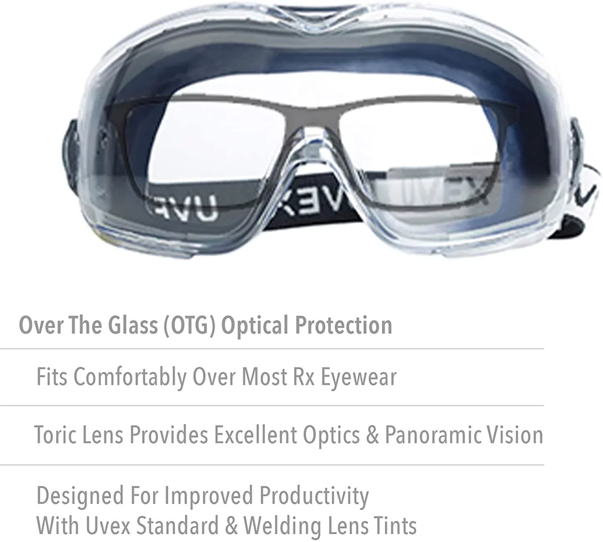 763-S3970HSF Frame Safety Safety OTG Navy Lens Goggle, Uvex North Stealth Clear