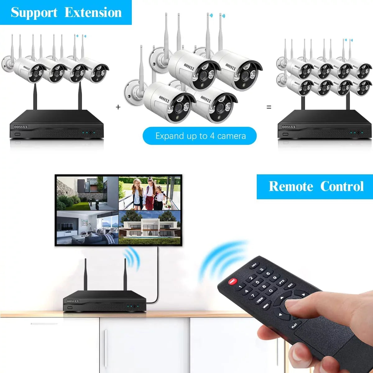 Drive, without Security 4Pcs 3.0MP System, Kits Hard Wireless 2K Dual Security Camera Surveillance Cameras WiFi Antennas Outdoor NVR