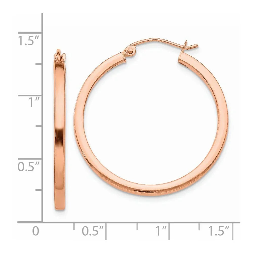 14kt and Adults Tube Princess Men and for Gold for Real Lightweight Rose Hoop Women Teens; Square Earrings;