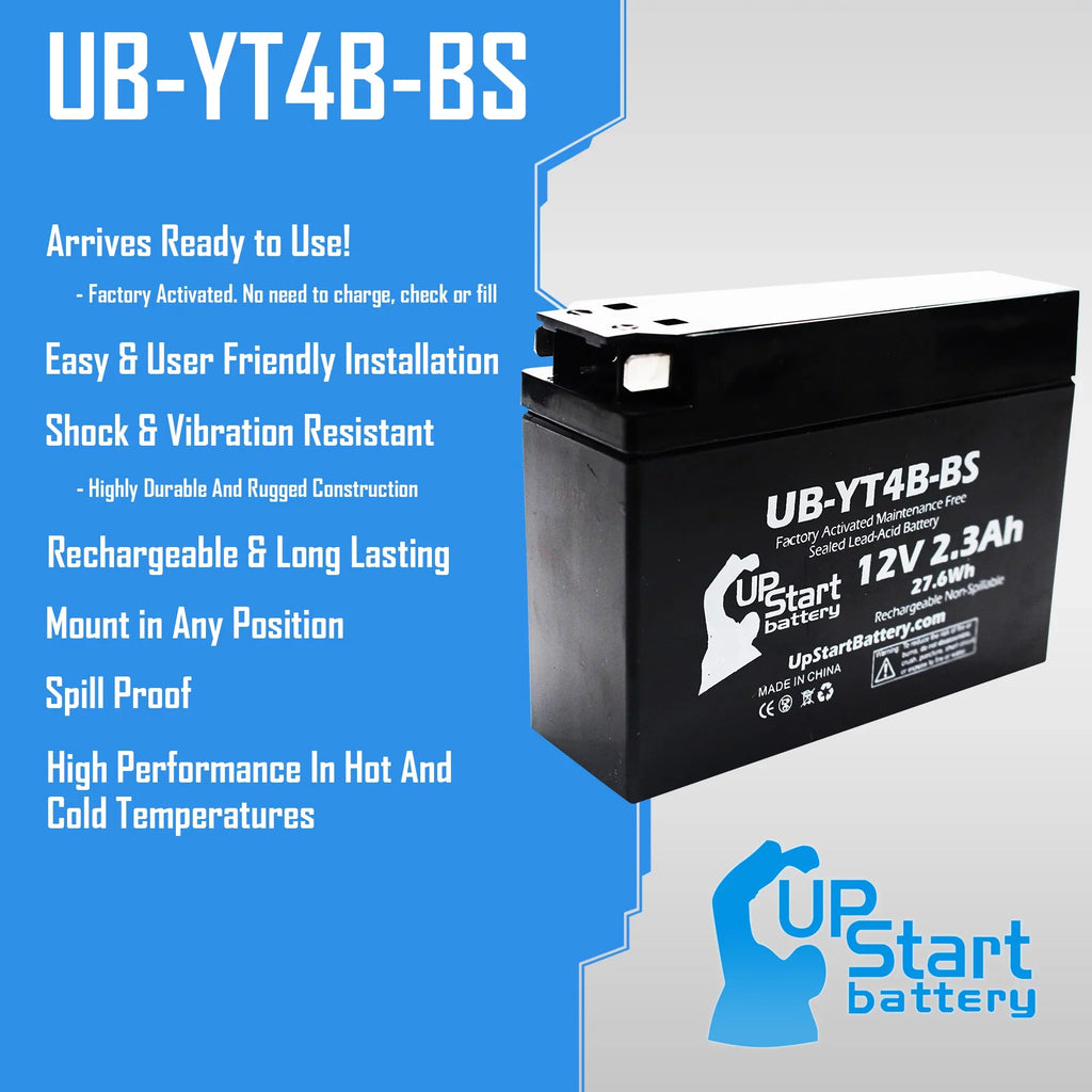 Battery 12V, Replacement SR400 Factory Free, Yamaha Activated, 400CC Battery Motorcycle (FI) 2-Pack 2.3Ah, UpStart Maintenance UB-YT4B-BS 2012 -