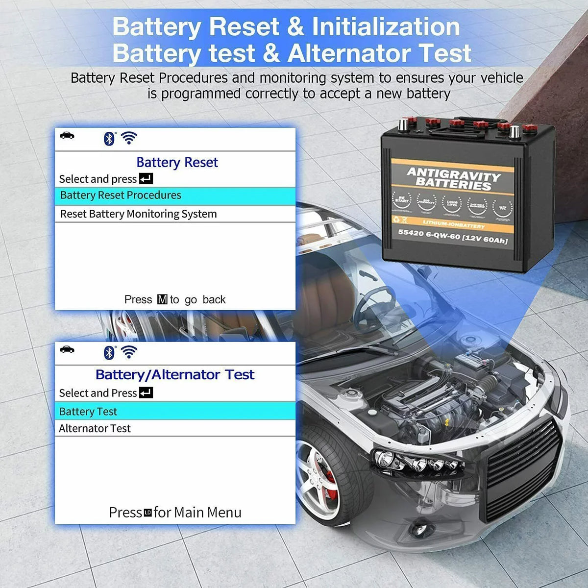 Bluettoth Diagnostic System Tool Reader Battery 6200P Oil OBD2 Registratio ABS Code Scanner Full INNOVA SRS