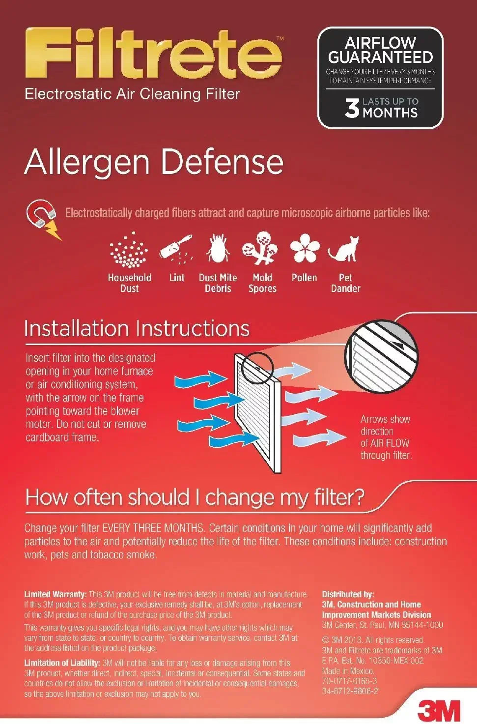 AD23-6PK-2E Defense Count 90 Filtrete of to x up 6-Pack, 1 14 1 1000 Allergen Pack MPR Air Guaranteed HVAC days, 24 Micro x Airflow 6 Filter,