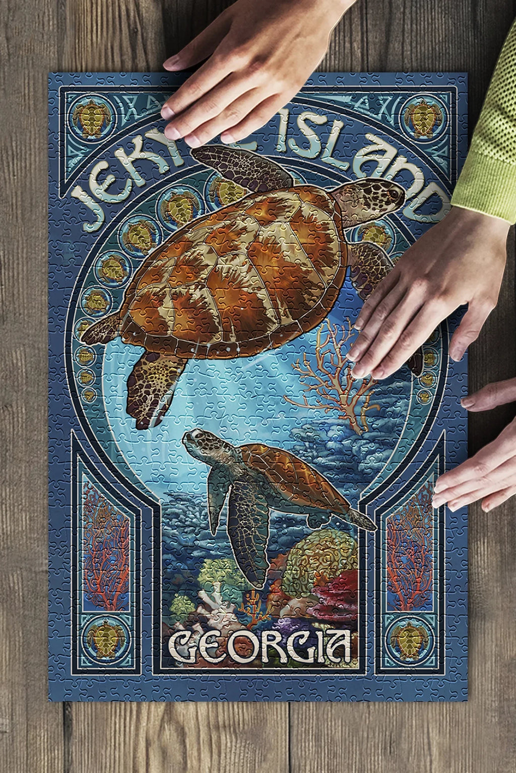 Piece 500 (19x27 Premium Nouveau Puzzle for Art USA) Adults in Jekyll and Sea Turtle Jigsaw Island, Made Family, inches, Georgia,