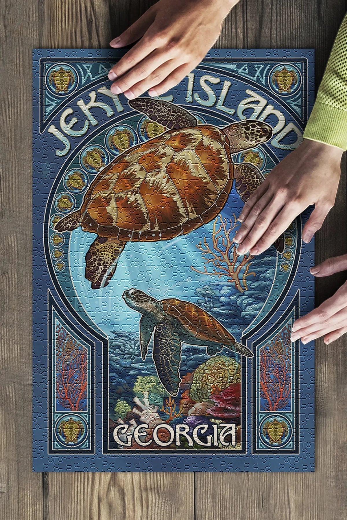 Piece 500 (19x27 Premium Nouveau Puzzle for Art USA) Adults in Jekyll and Sea Turtle Jigsaw Island, Made Family, inches, Georgia,