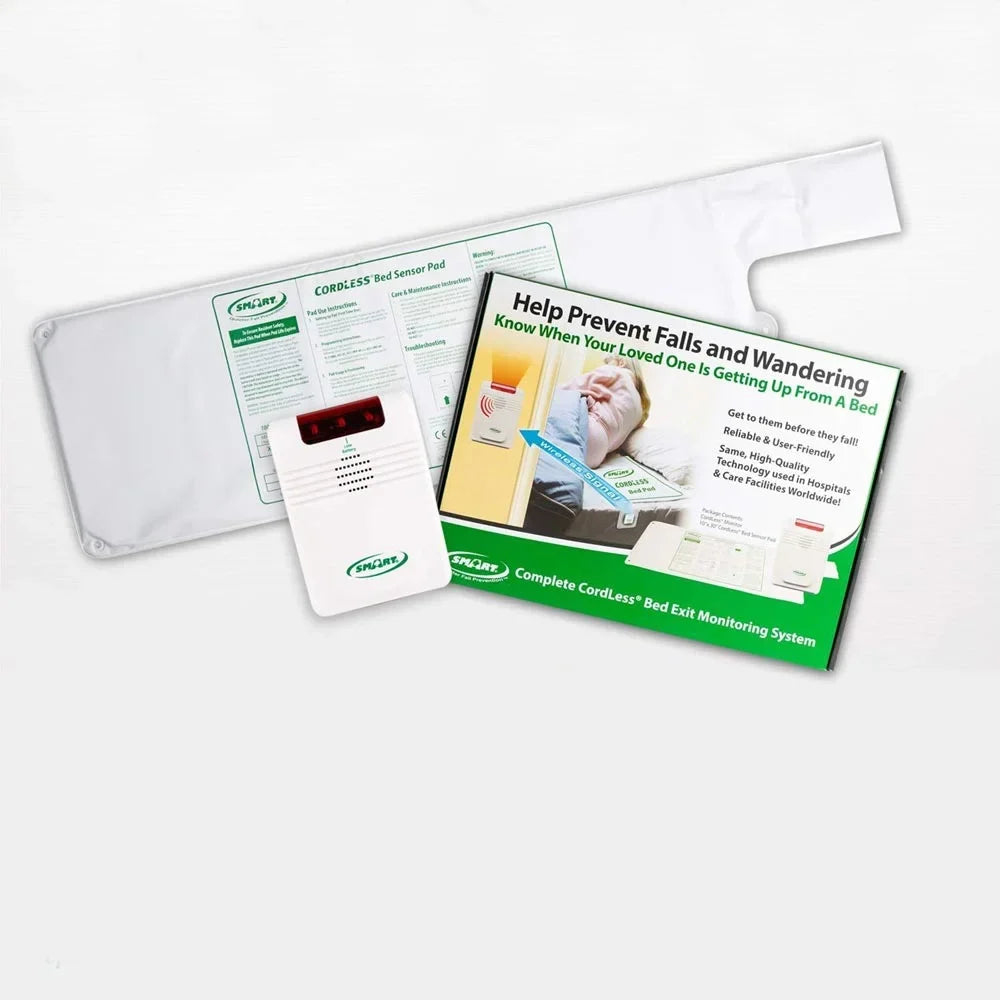 Monitoring Falls Piece Wandering While Help Cordless Sensing Smart and Unattended, Bed Exit Prevent Caregiver Set 2 Pressure Bed Alarm - Pad System with