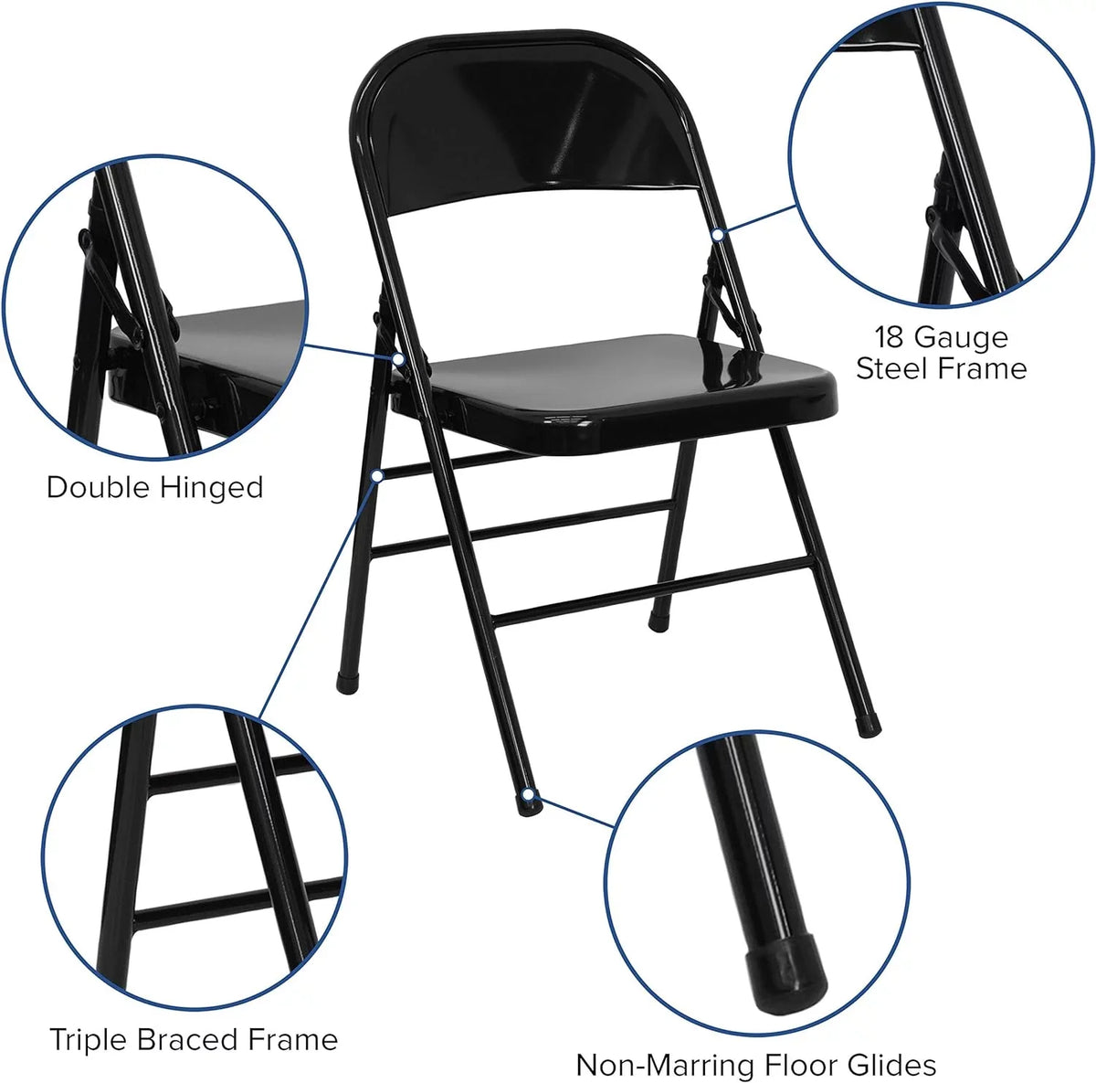 Metal & Folding HERCULES Hinged Black Braced Series Chair Double Triple