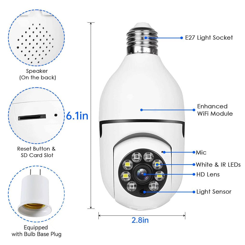 Camera Light Bulb 360° Wireless Camera Night Wifi TOGUARD Dome 1080P 2.4G Security Detection Color (2PCS) Remote IP Outdoor, Access 2-Way Vision Motion E27 Audio with Camera