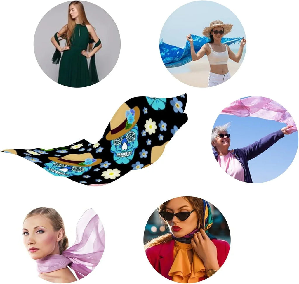 Scarf Feather Silk Lightweight And Ethnic Hyjoy Girls Scarves Wrap Skull Women Shawl Long for Neck
