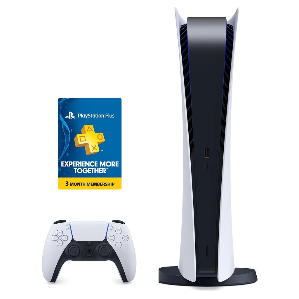 825GB Console Plus Controller - With - White Digital Version, PlayStation - PS5 5 PS Month Wireless Digital All 3 SSD with Membership