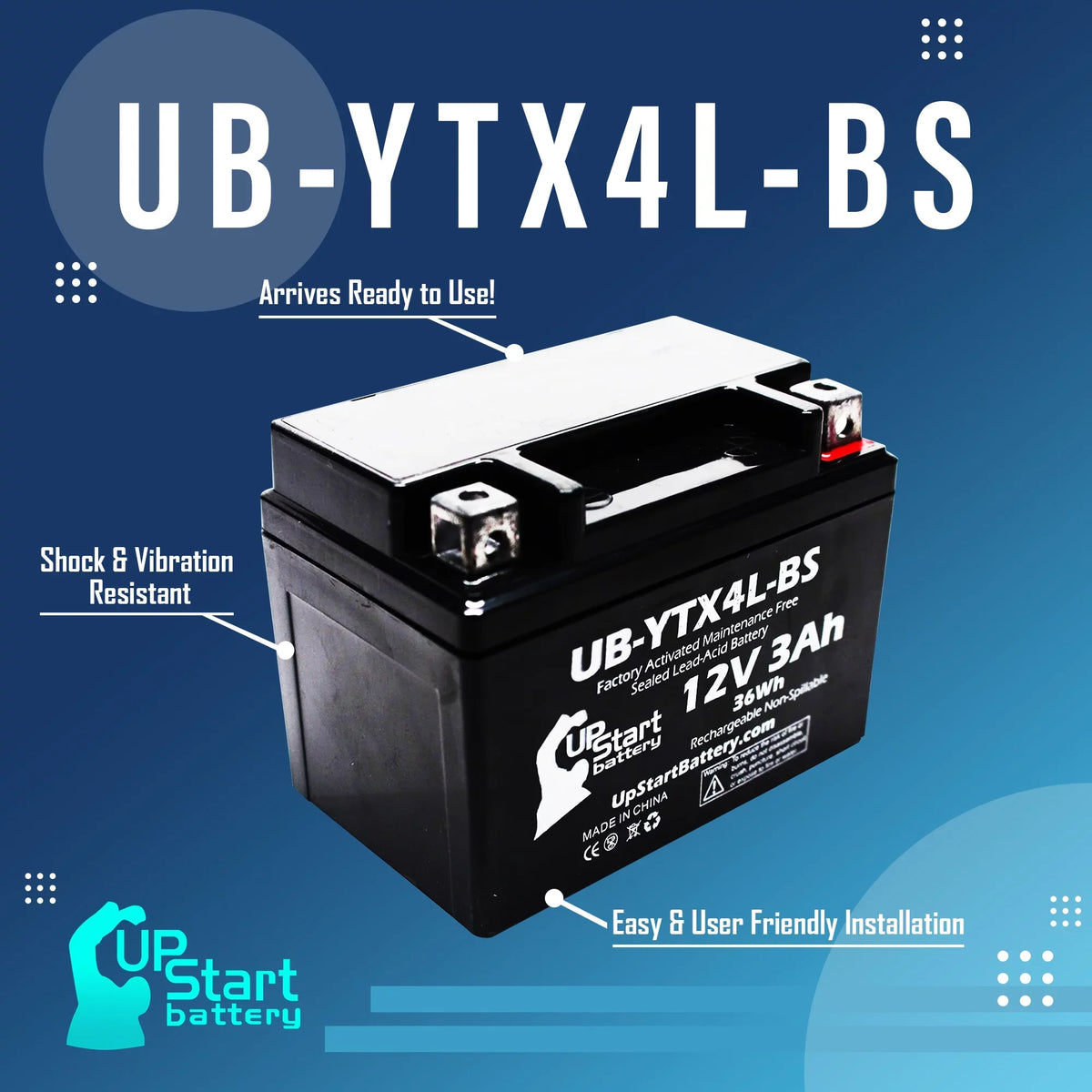 12V, DS90F, 2008 Free, UB-YTX4L-BS - (Can-Am) 2-Pack Maintenance 3Ah, Quest Activated, Battery Replacement ATV DS90, 90CC Bombardier Factory