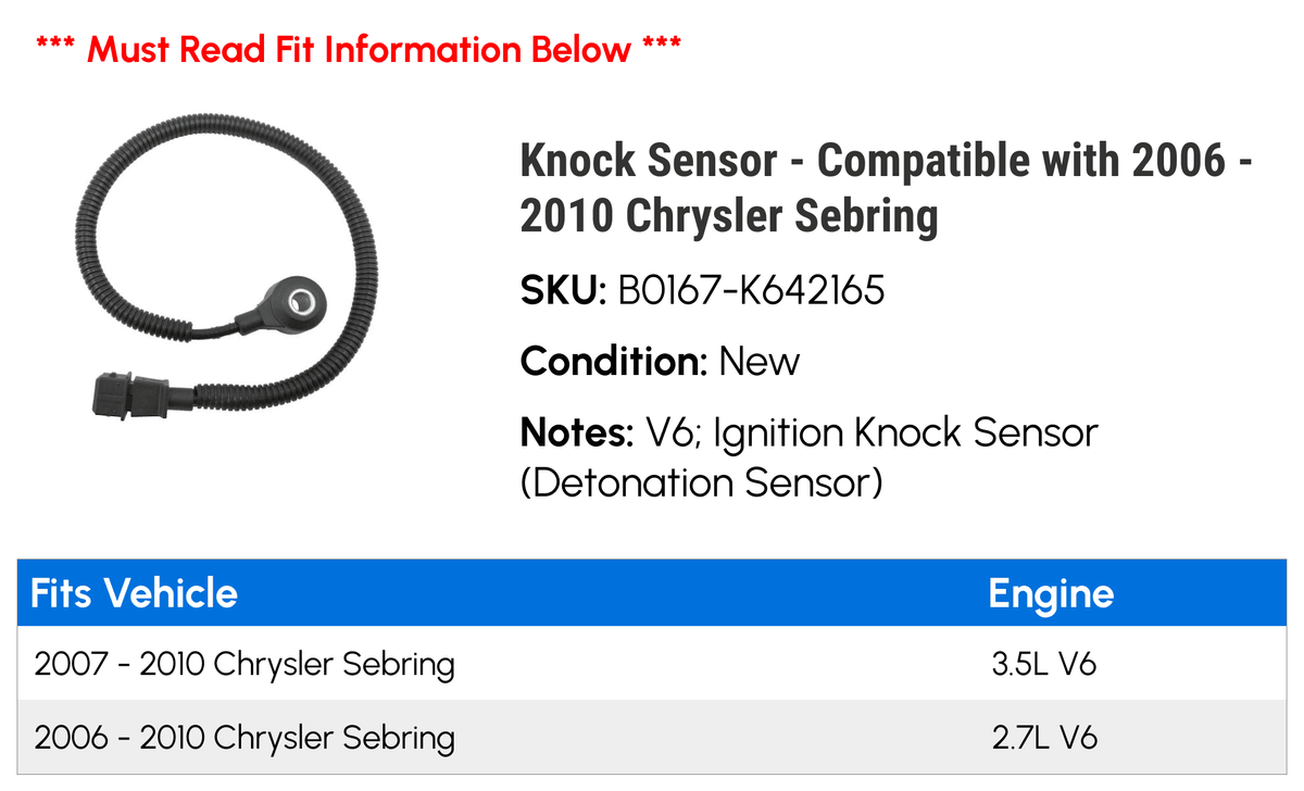 2007 Knock 2010 Compatible with 2006 Sebring - 2009 - Sensor Chrysler 2008