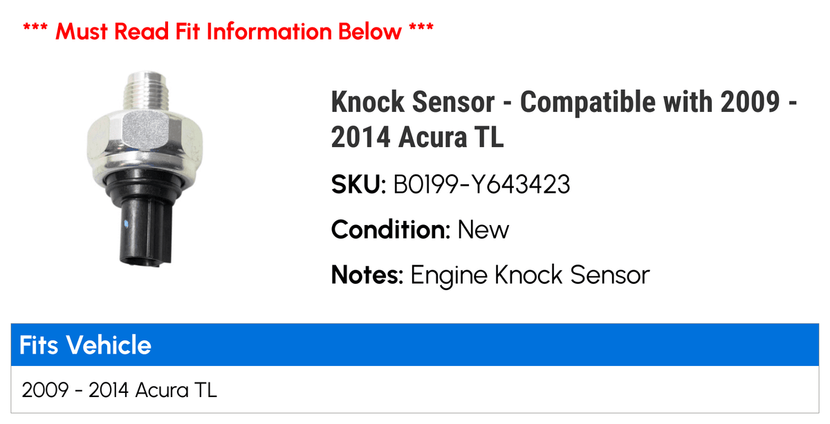 with TL 2011 2010 - 2009 2012 Knock Sensor 2013 Compatible Acura - 2014