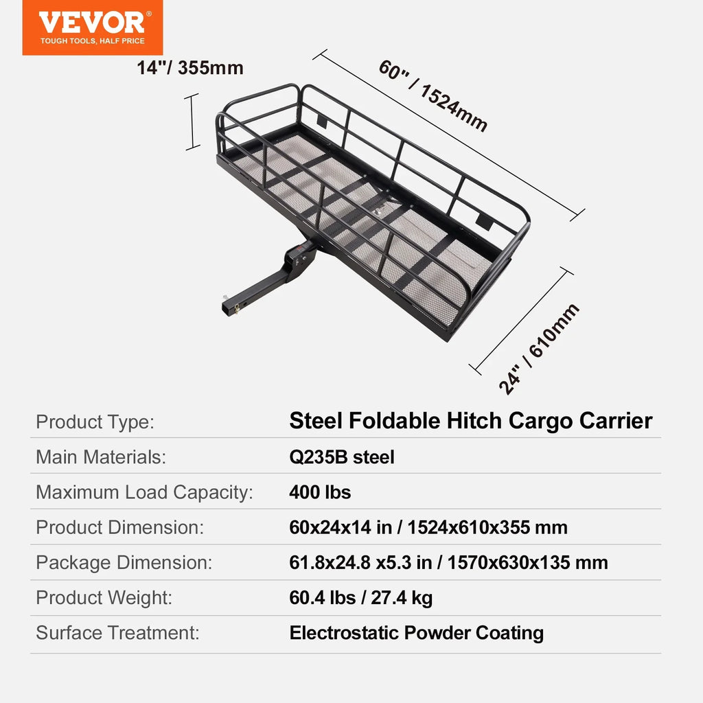 Fits Stabilizer Receiver & Cargo SKYSHALO Mount 2" Carrier 400lb Hitch 60x24x14in
