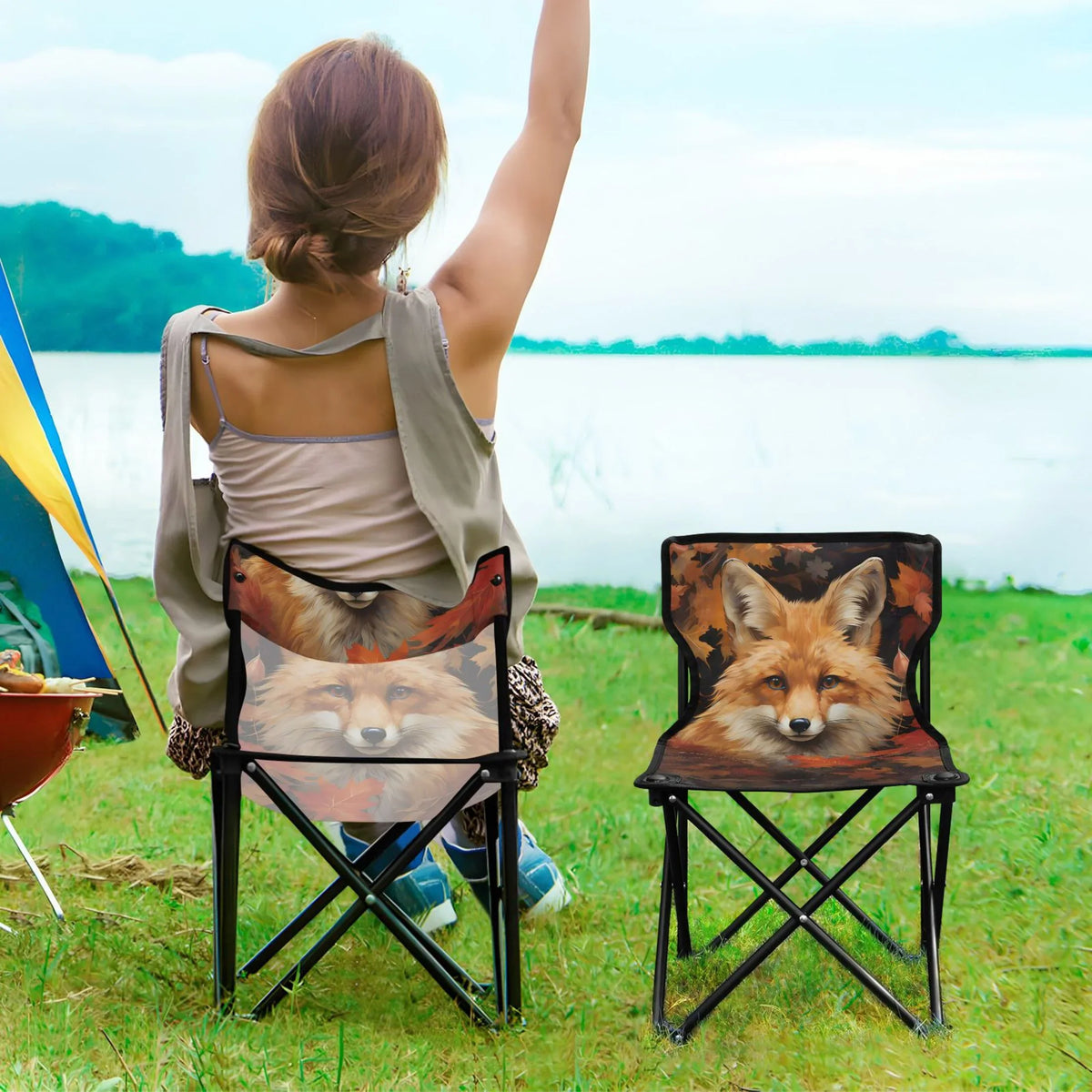 Camping Portable Outdoor Bag Chair Lawn Support Chair in Leaves 220LBS with Folding Chair to Autumn Chair Fishing Carry Fox Beach