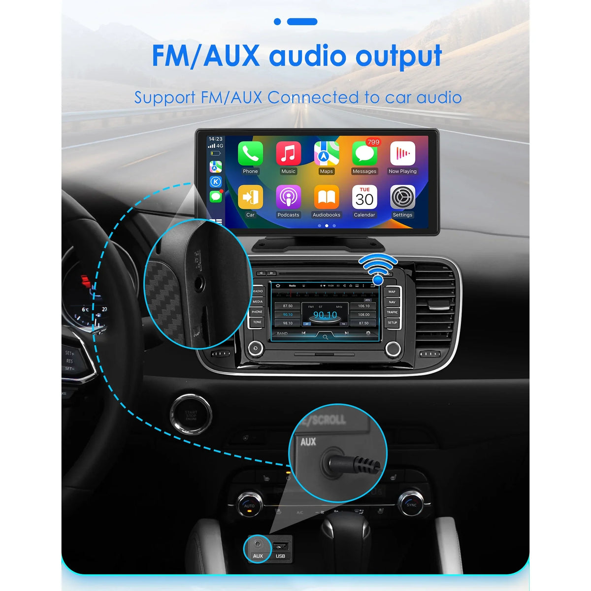 Player Adjustable 360° Apple Head Bluetooth Radio GPS Android Navigation Touchscreen 10.26" FM Link Carplay Stereo Car Auto Unit Mirror