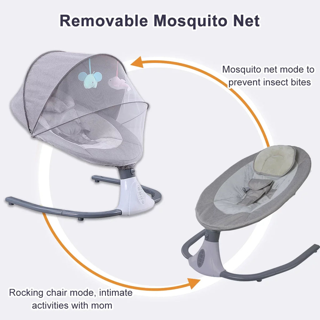 Swing Seat Swing Gray Baby 4 Speeds and Chair Electric Control, Portable with Infant Swing Remote