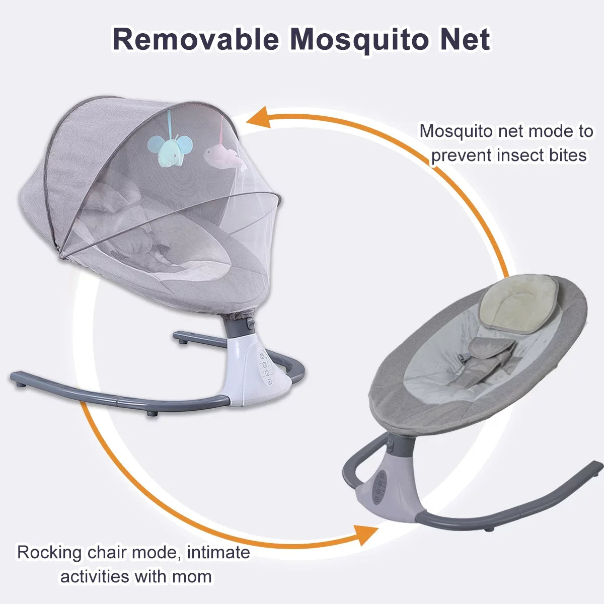 Swing Seat Swing Gray Baby 4 Speeds and Chair Electric Control, Portable with Infant Swing Remote