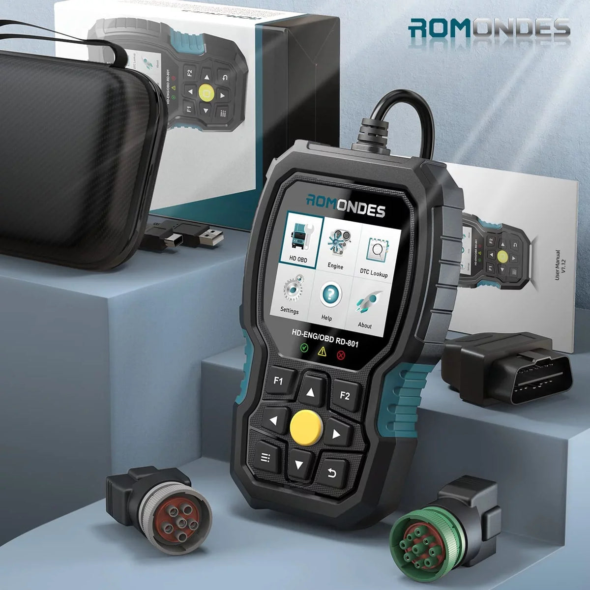 Code Scan Duty DAF Car Scanner Cummins, Tool Scanner Hino, Truck for Diagnostic Man, Engine & Heavy in EOBD , Tool Fuso, Truck Auto 1 2 Romondes Diesel UD OBD2 RD801 Scania, HD Reader Check OBD OBD