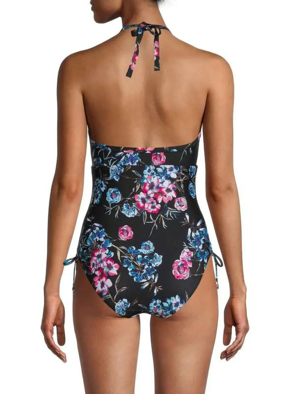 One-Piece 4 Halterneck DKNY BLACK FLORAL Floral-Print Swimsuit, US