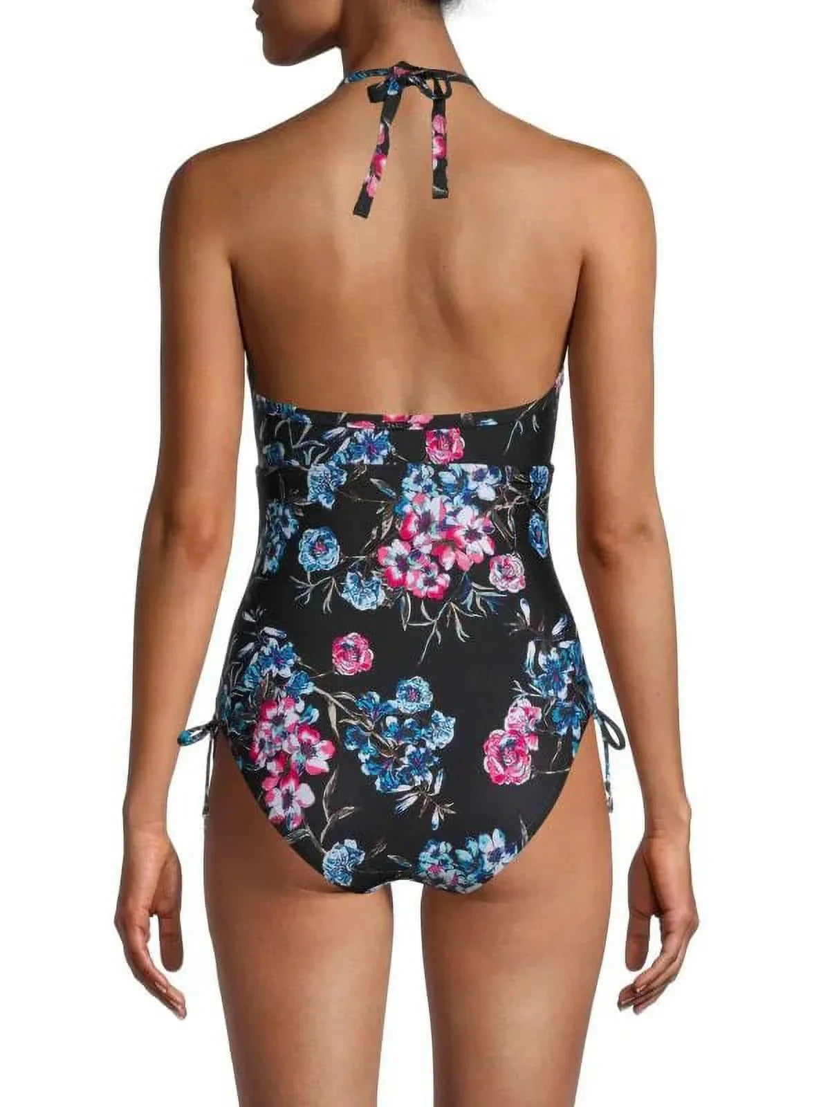 One-Piece 4 Halterneck DKNY BLACK FLORAL Floral-Print Swimsuit, US