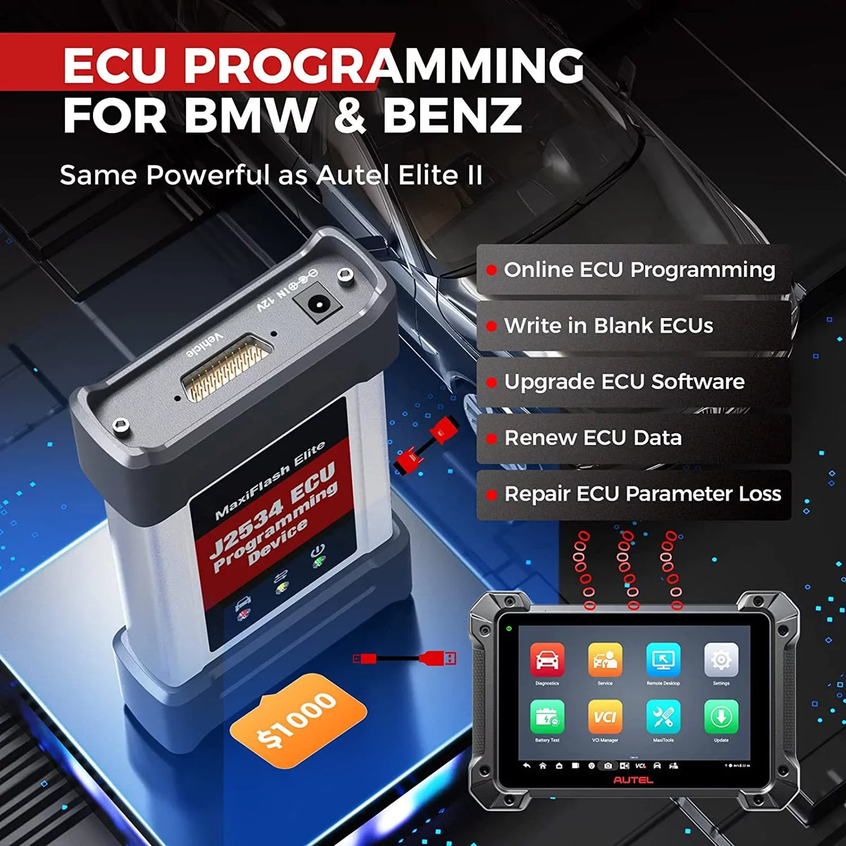 II 2.0 Autel ECU Programming Diagnostic Pro 38+ Pass-Thru, Coding Car Bi-directional, MK908 Scan Services,J2534 Tool J2534 MaxiCOM AutoScan