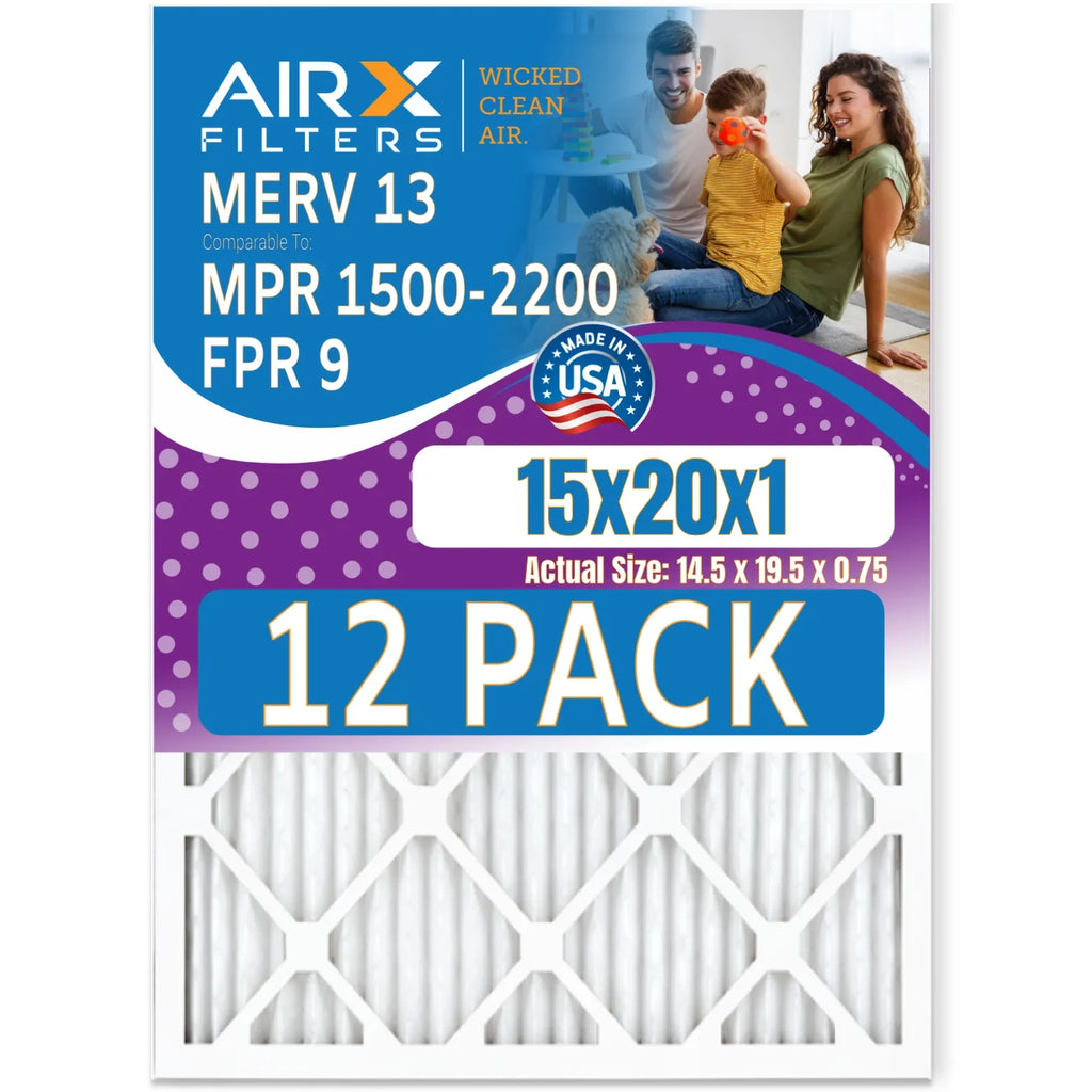 USA Comparable of 12 Pack Air - by AIRX Rating, - & to MERV CLEAN in Filter 2200 Made Filters MPR 9 FILTERS 15x20x1 Furnace 1500 13 AIR. FPR WICKED