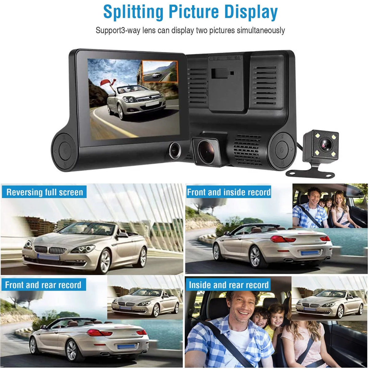 Driving Car Recording Driving Vehicle Car iMountek 3 Recorder Camera Lens Recorder Seamless 3 Dash 4In Lens Camera