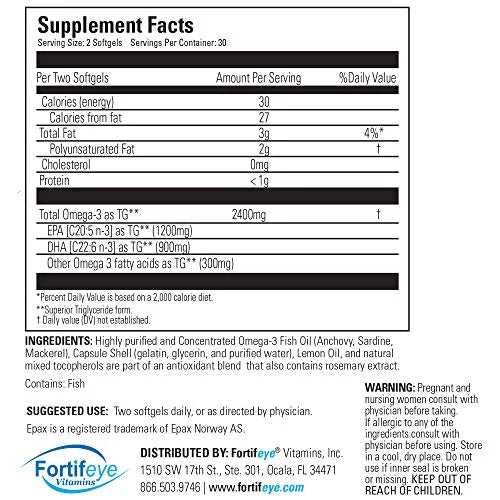 Max Fish Softgel DHA Flavor, Vitamins 1200 Serv.- Natural Omega-3 900 / EPA 30 Day, Super Capsules 60 Triglyceride, Fortifeye Max Per Oil, Lemon