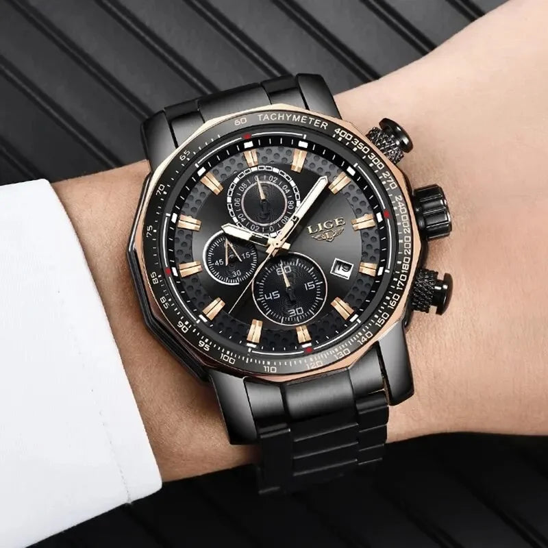 Chronograph Clock Full Mens white Men Homme Montre Top Waterproof New Big Quartz Dial Brand Luxury Watches Sport silver Steel Watch