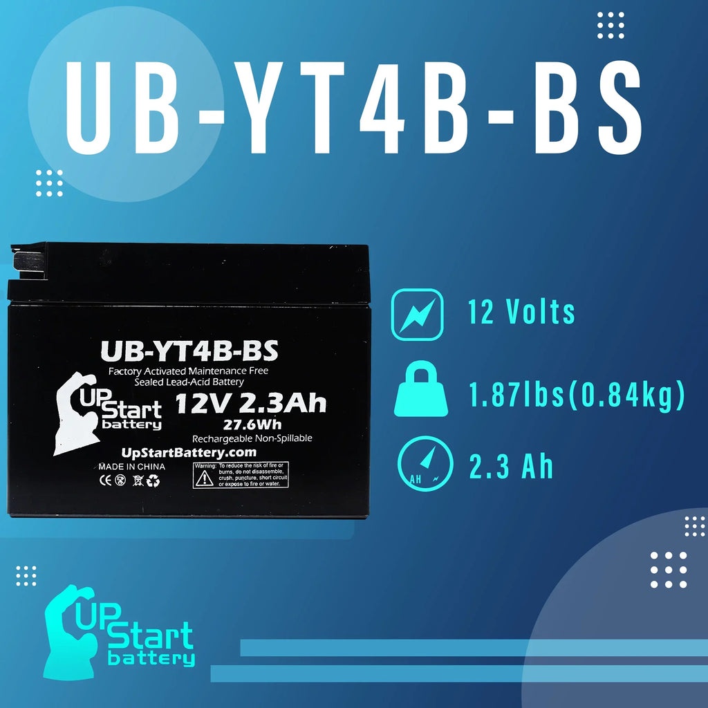 Yamaha SR400 Free, Battery Activated, 12V, Factory Motorcycle 2.3Ah, UB-YT4B-BS Maintenance Battery - 2004 5-Pack UpStart for 400CC Replacement