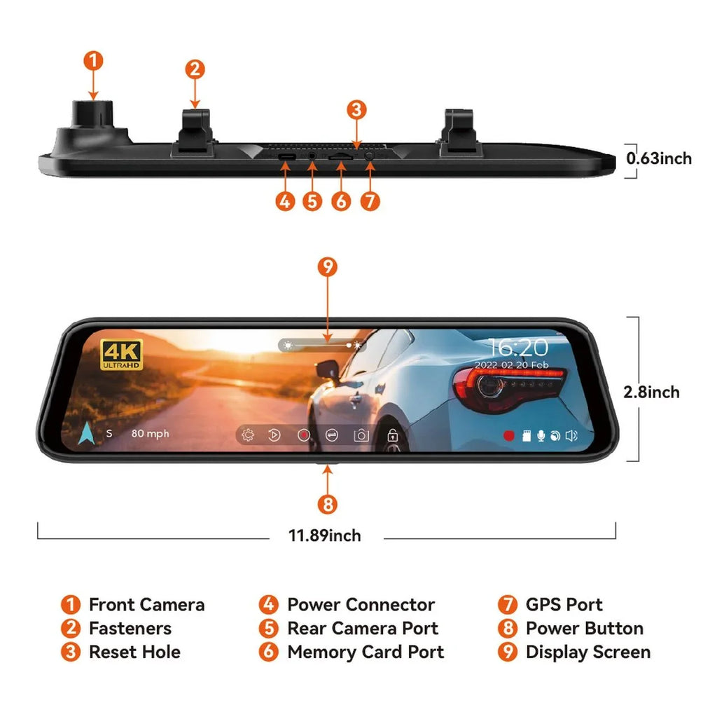 1080P Front C USB Vehicle, Dash Dash Rear 64GB Vision, 12'' and Car & with Free Super Card WOLFBOX Night Port Cam, Rear Cameras 4K GPS, View Mirror