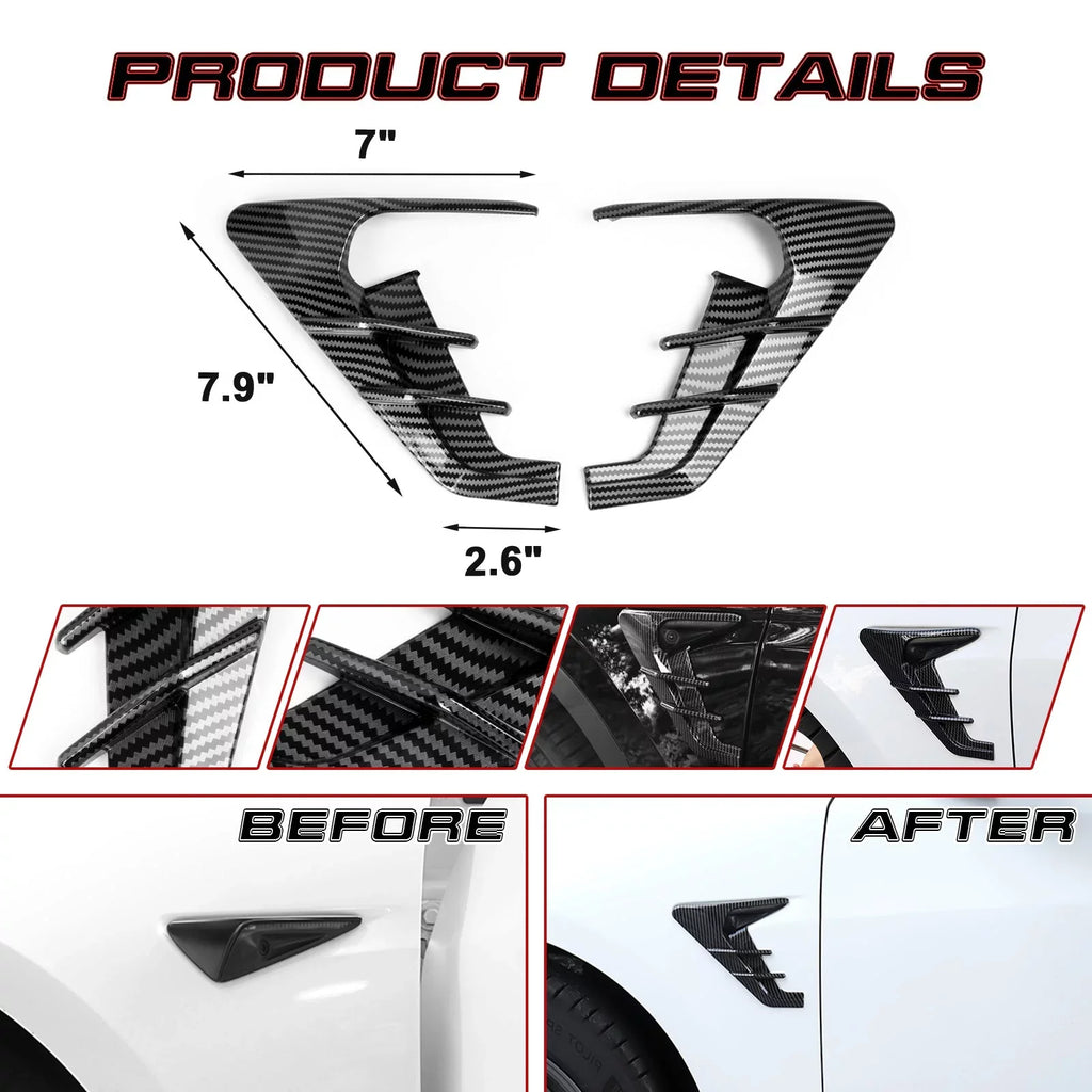 Model with Model 3 View Cover Trim, Turn Carbon Marker Tesla Camera Y Xotic Fiber Indicator Side Tech Signal Pattern, Compatible 2021+