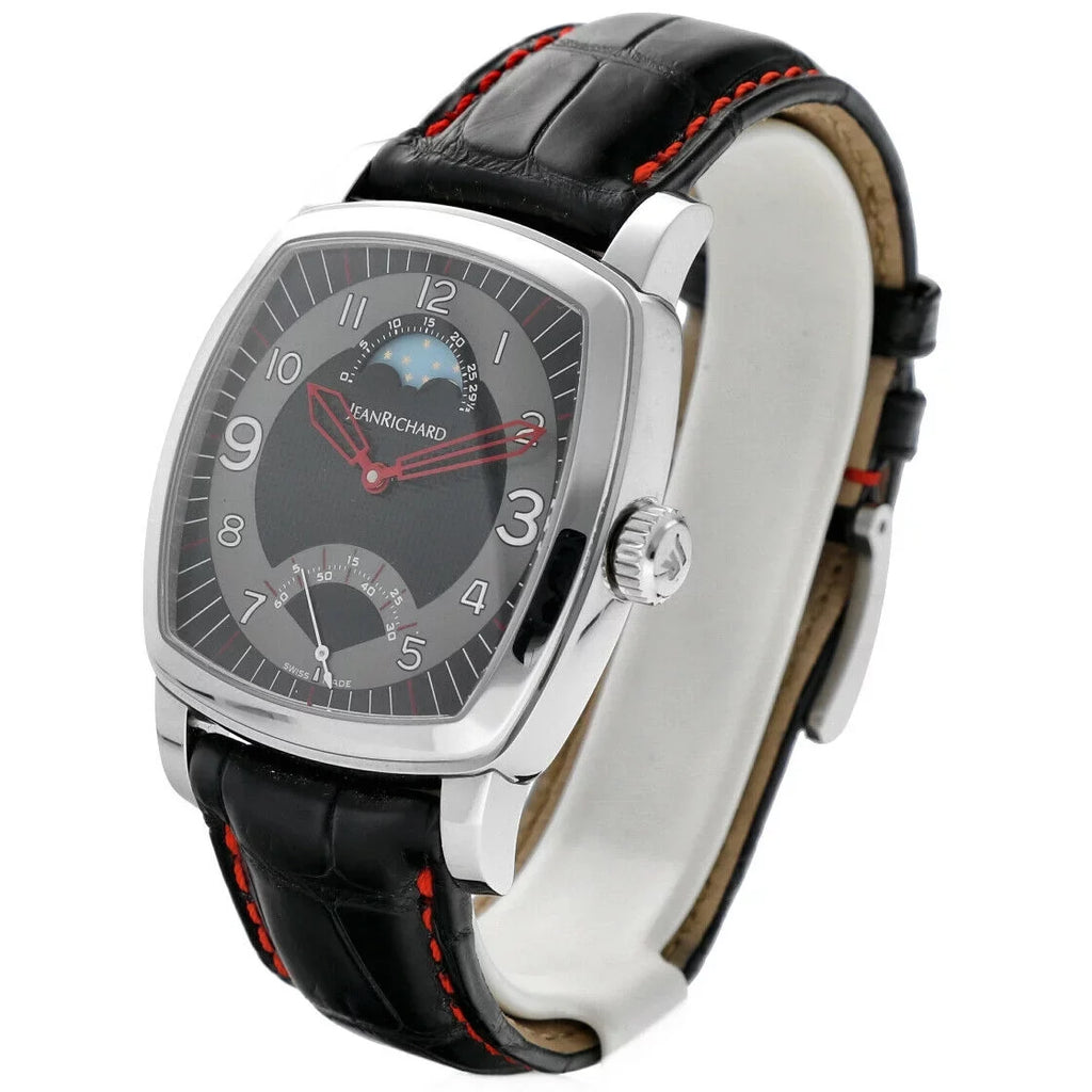XL Leather Watch Men's Moonphase Steel 46016 Richard Jean TV Automatic Screen