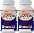 Tablets 60 Melatonin Non-GMO, Non-Habit (2 Flavor Berry Forming Tablets Gluten Vegan Dissolve Bottles) Natural - Fast Free Vitamatic 60mg - -