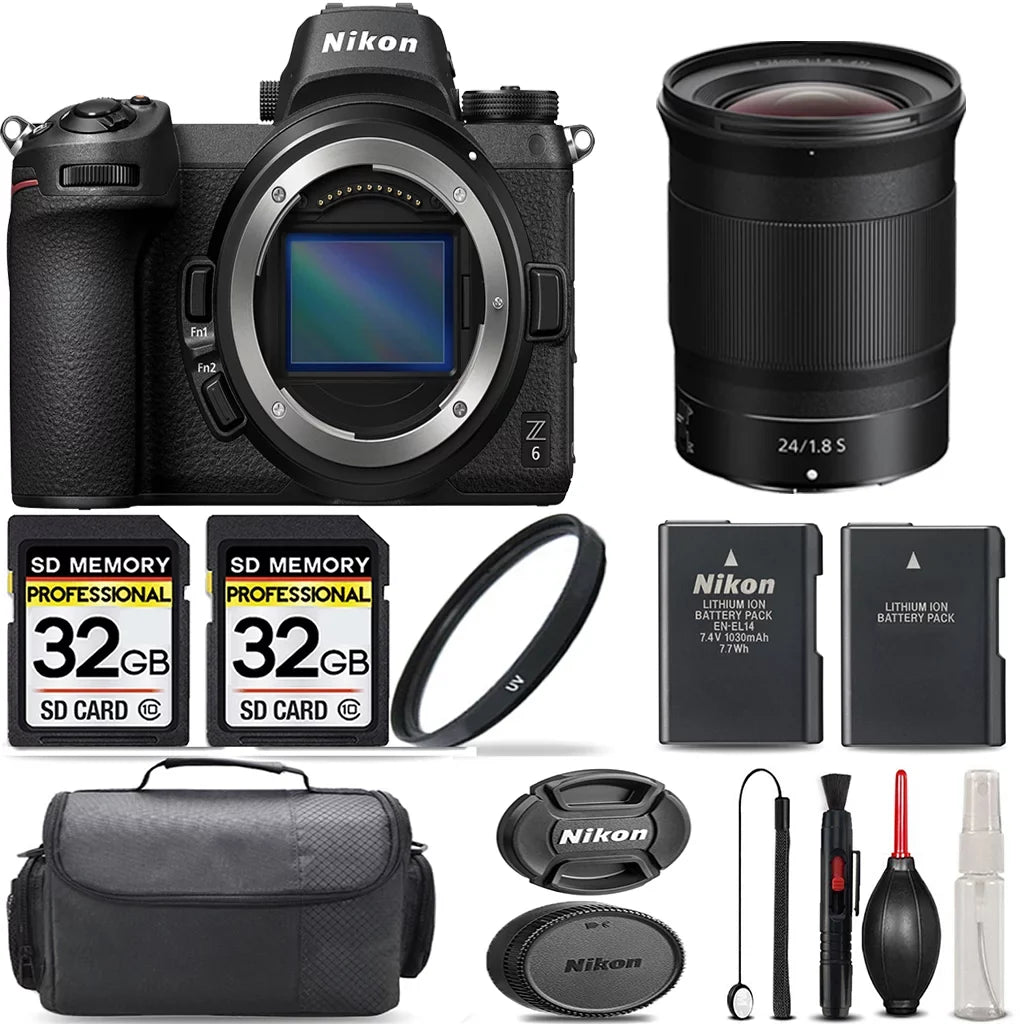 '+ with + Backup Case f/1.8 Nikon Z6 Lens International UV S Extra 64GB + Cleaning + Filter + Version Kit Storage Mirrorless - 24mm Battery