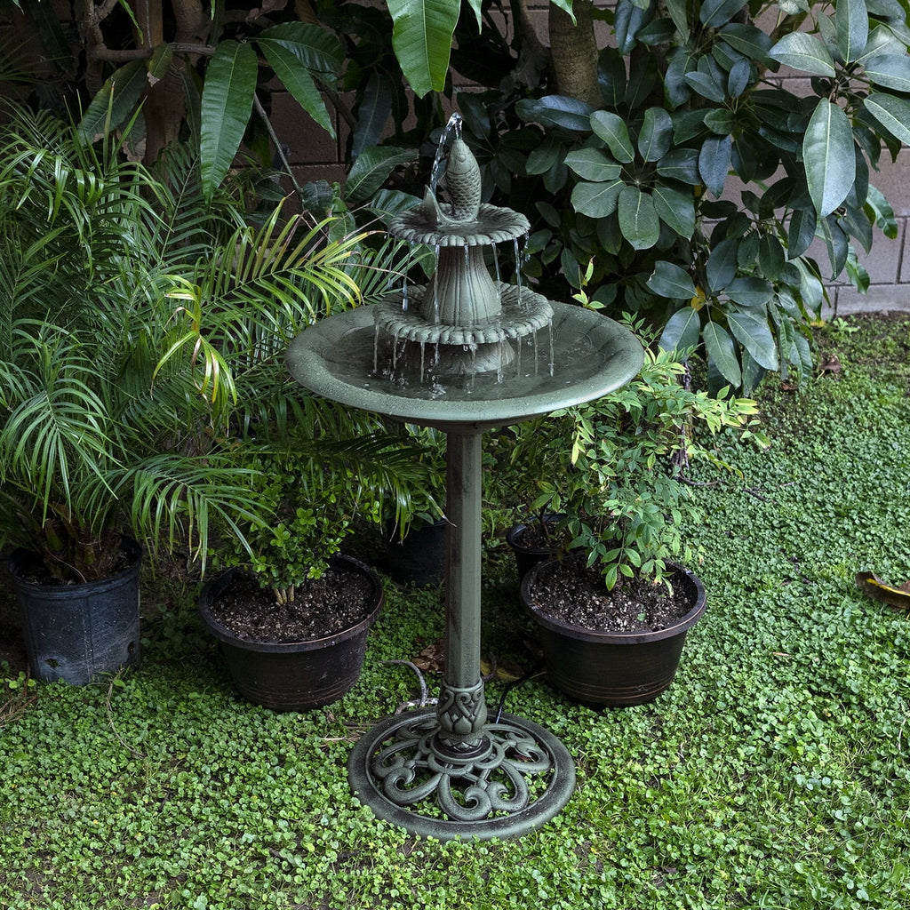 Plastic Bath, Pedestal Fountain Bird Alpine Corporation Green 3-Tier