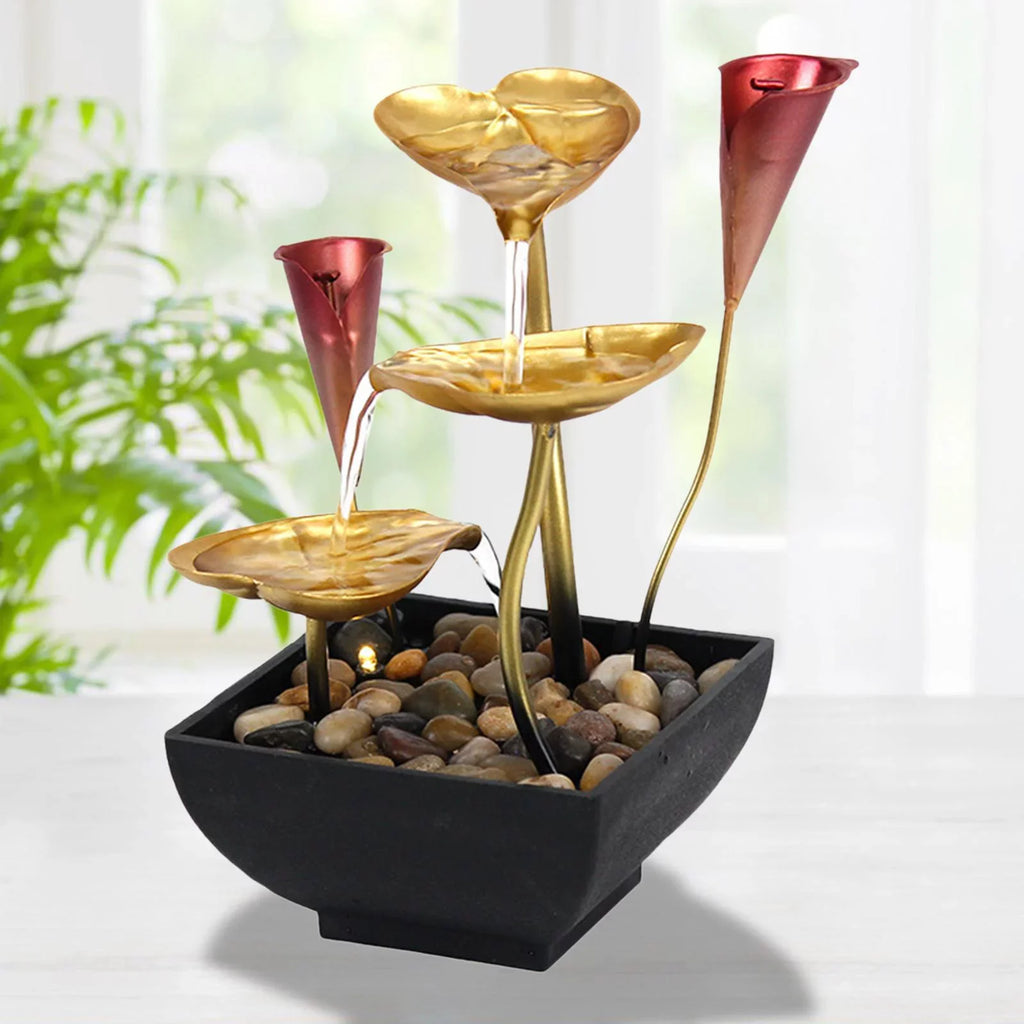 Water Home Farmhouse Decoration Tabletop Fountain Garden with LED Water for Fountain Circular Indoor Waterfall Light Warm Lighted