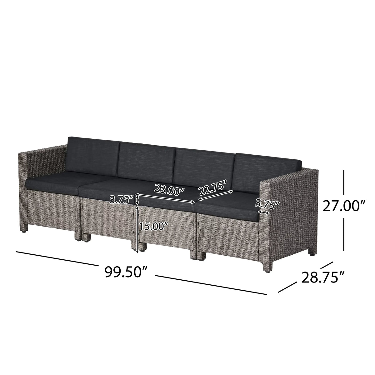 Sectional Black Gray Venice Cushions, Dark GDF Outdoor Wicker 4 Mixed Sofa and with Seater Studio