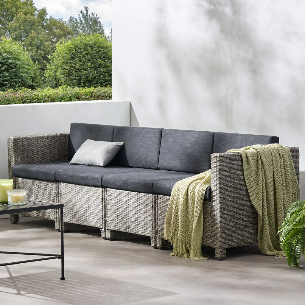 Sectional Black Gray Venice Cushions, Dark GDF Outdoor Wicker 4 Mixed Sofa and with Seater Studio