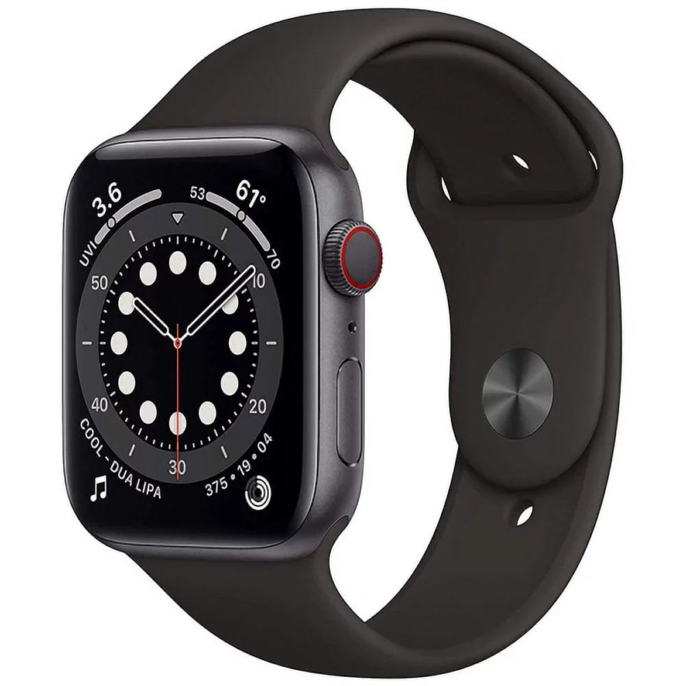 Apple Unlocked Pre-Owned Case - (2020) 6 - Space + Cellular Gray Series Band Aluminum - Black 44mm GPS Watch Fair Sport