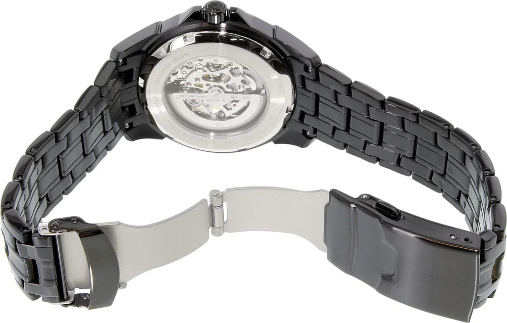 Black Skeleton IP and Automatic Watch Bracelet 98A147 Silver Dial Steel Men's Black